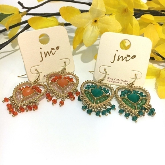 3/$29! 2 Pairs Heart Shaped Beaded Fringe Earrings - Picture 1 of 8